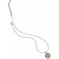 Brighton pendant necklace with silver-plated beaded chain and gold-plated circular pendant with scroll detail on a white background