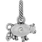 Brighton pig charm with silver-plated finish, crystal accent, and twisted rope bail on a white background