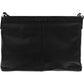 Brighton black leather handbag shown from the back with pebbled texture and center stitching on a white background