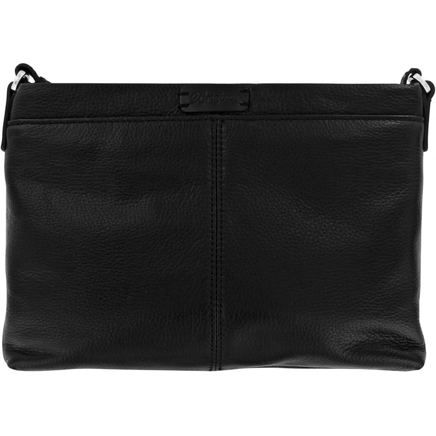 Brighton black leather handbag shown from the back with pebbled texture and center stitching on a white background