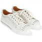 Brighton white leather lace-up sneakers with silver-tone studded toe caps and collar detailing on a white background