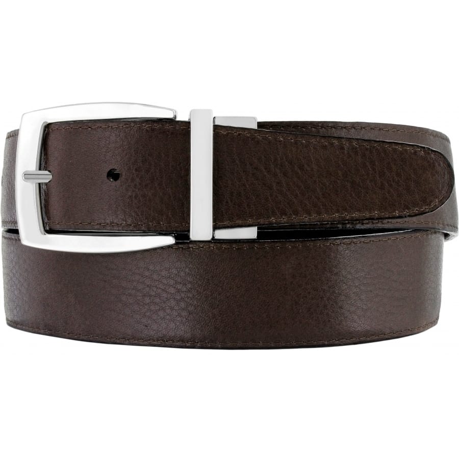 Brighton brown leather belt with pebbled texture and silver-tone rectangular buckle with keeper loop on a white background