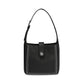 Brighton black pebbled leather shoulder bag with silver-tone studded trim and adjustable strap on a white background