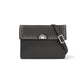Brighton crossbody handbag in dark gray leather with silver-tone studded flap and adjustable strap on a white background