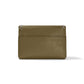 Brighton handbag shown from the back in olive pebbled leather with silver-tone studs and slip pocket on a white background