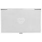 Brighton silver-tone business card case with woven basketweave texture and engraved heart emblem on a white background