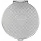 Brighton round compact mirror with woven texture pattern and engraved heart logo emblem on a white background
