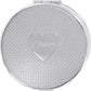Brighton compact mirror with silver-tone woven texture and engraved heart emblem with logo on a white background
