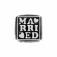 Brighton silver-plated charm bead with square Married lettering and small heart accents on a white background