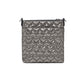 Brighton crossbody handbag with metallic pewter heart-quilted pattern and top zipper closure on a white background
