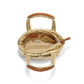 Brighton gold metallic handbag interior view with beige lining, zip closure, and tan leather handles on a white background