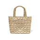 Brighton tote handbag in metallic gold with quilted heart pattern and dual top handles on a white background