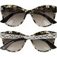 Brighton sunglasses with black and ivory tortoise frames and silver-tone scrollwork temples shown from two angles on a white background