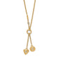 Brighton gold-plated lariat necklace with heart and circle charms featuring crystal accents on a white background