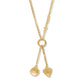 Brighton gold-plated lariat necklace with engraved Be Fearless disc and Be Creative heart charms on a white background