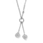 Brighton lariat necklace with silver-plated chain and two engraved charms reading Be Fearless and Be Creative on a white background