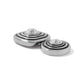 Brighton silver-plated clip earrings with ridged dome design and crystal centers on a white background