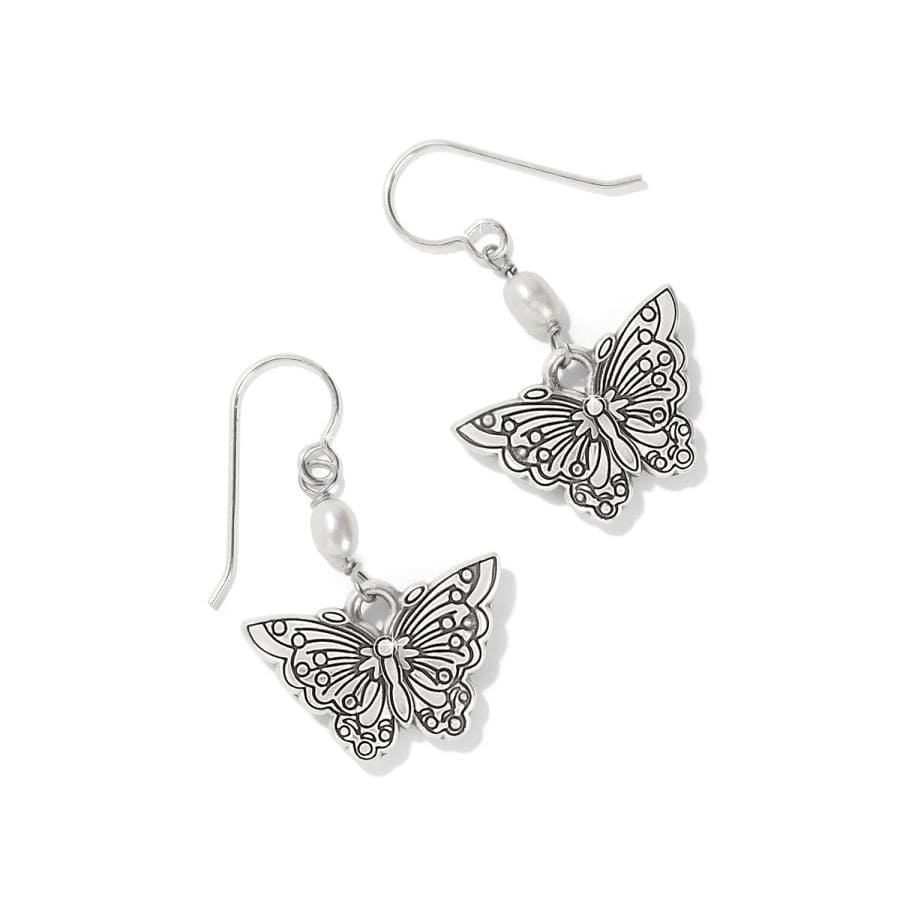 Kyoto In Bloom Butterfly French Wire Earrings shown with silver necklace and coordinating bracelet and earrings, all adorned with colorful enamel detailing, displayed against a white background.