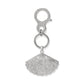 Brighton keychain with silver-tone fan-shaped charm featuring engraved floral design and clip closure on a white background