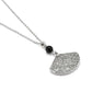 Brighton pendant necklace with silver-plated fan charm featuring floral engraving and black faceted bead on a white background