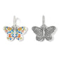 Brighton butterfly charm with colorful floral enamel front and engraved silver-plated floral back view on a white background