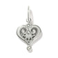 Brighton heart charm shown from the back with silver-plated scrollwork, floral detail, and small bead accent on a white background