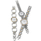 Brighton watches with silver-plated bracelets, gold accents, crystal detailing, and white dials with Roman numerals on a white background