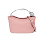 Brighton pink pebbled leather handbag with silver-tone sculpted top handle and adjustable crossbody strap on a white background