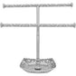 Brighton silver-plated jewelry stand with two scrolled bars and ornate filigree tray base on a white background