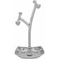Brighton jewelry stand with silver-plated ornate scrolled base and two heart-topped branching hooks on a white background