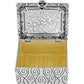 Brighton silver-plated trinket box shown open with scrollwork exterior and ornate cutout lid design on a white background