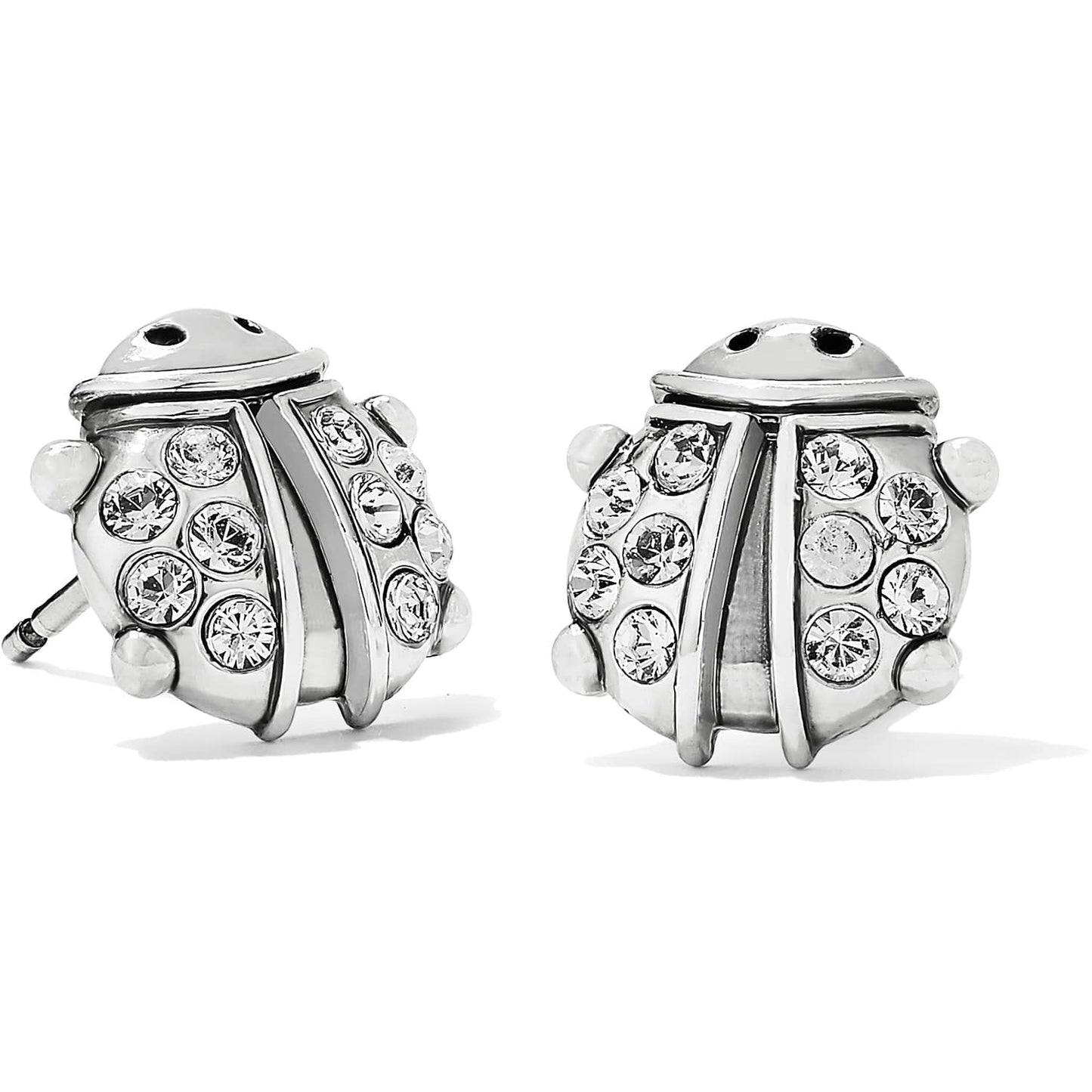 Brighton silver-plated ladybug stud earrings with crystal-embellished wings and polished detailing on a white background