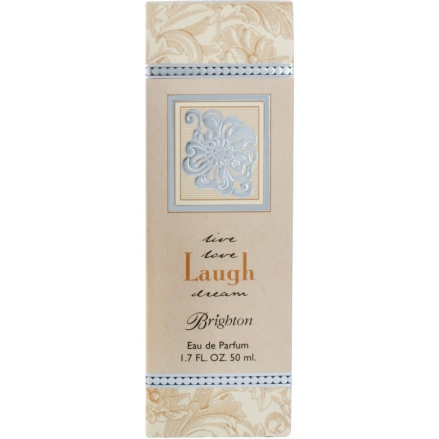 Brighton perfume box with floral medallion and Live Love Laugh Dream Eau de Parfum text on a white background
