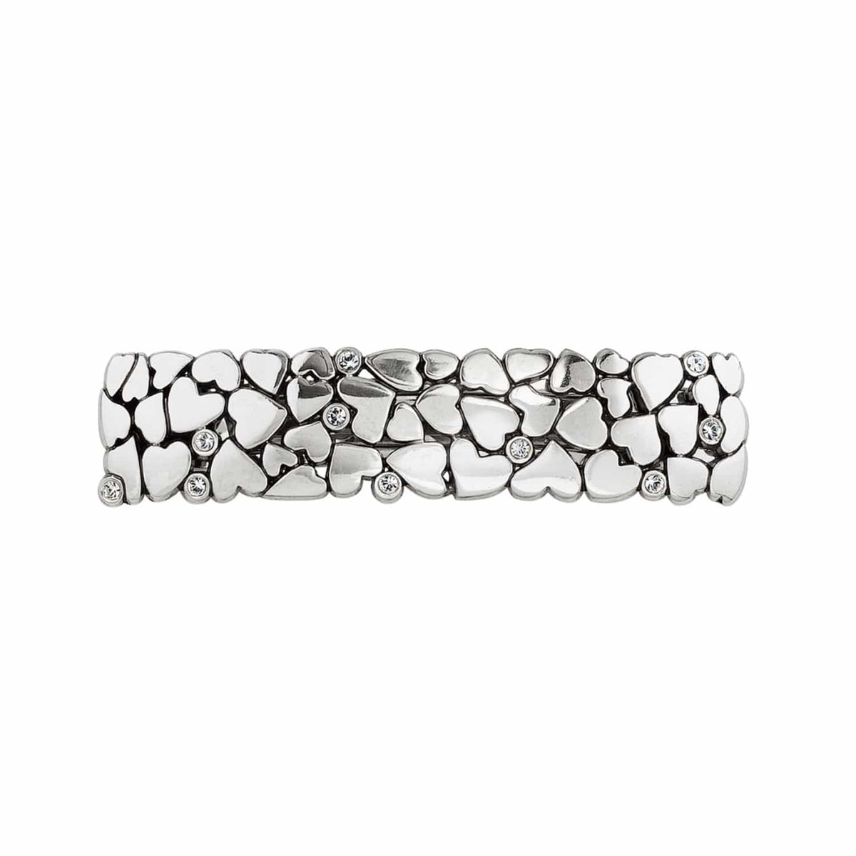 Brighton bracelet with clustered silver-plated heart shapes and scattered crystal accents on a white background