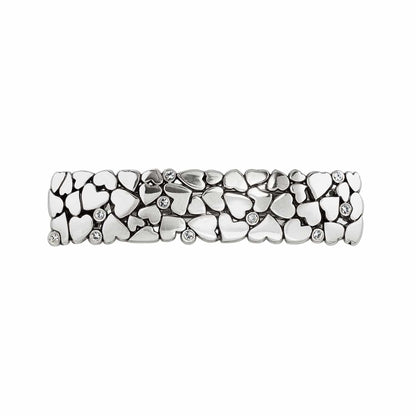 Brighton bracelet with clustered silver-plated heart shapes and scattered crystal accents on a white background