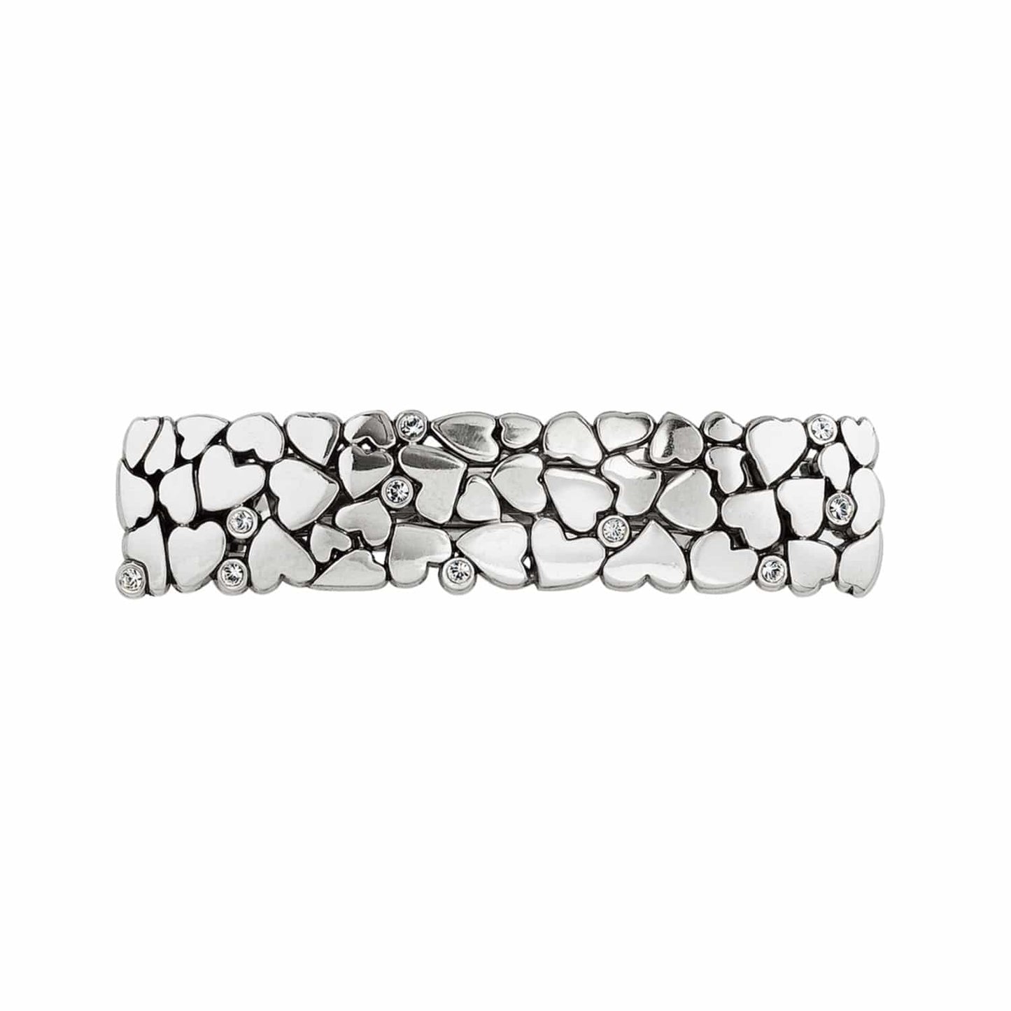Brighton bracelet with clustered silver-plated heart shapes and scattered crystal accents on a white background