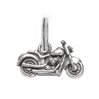 Brighton motorcycle charm with silver-plated finish and detailed engine and wheel design on a white background