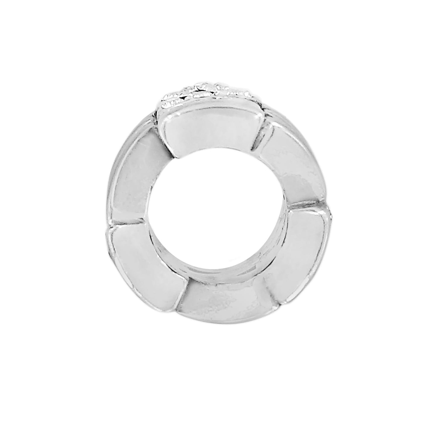 Brighton silver-plated ring with segmented panels and small crystal accents at the top on a white background