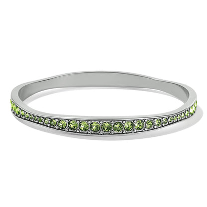 Brighton bangle bracelet with green crystal row and silver-plated finish on a white background