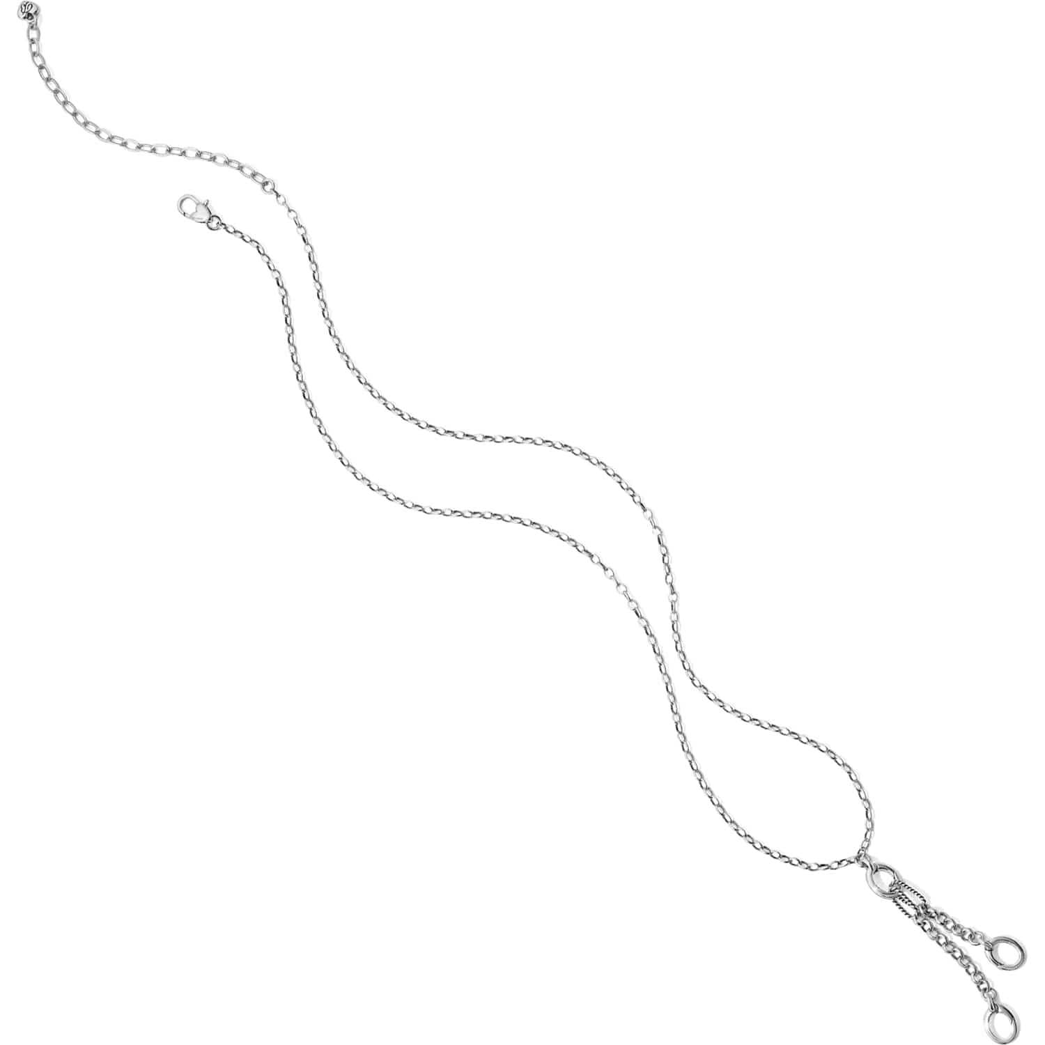 Brighton silver-plated chain necklace with lobster clasp, extender chain, and small round drop on a white background