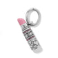 Brighton lipstick charm with pink enamel tip, silver-plated body, heart motifs, and pink crystal accents on a white background