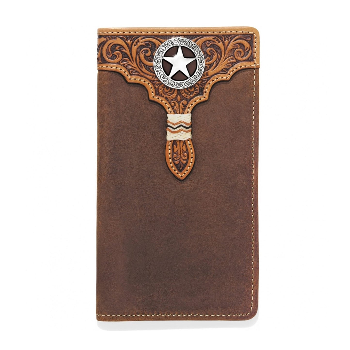 Men's Western Bifold Wallet Checkbook Style W069-13 Brown - Classic Leather Look