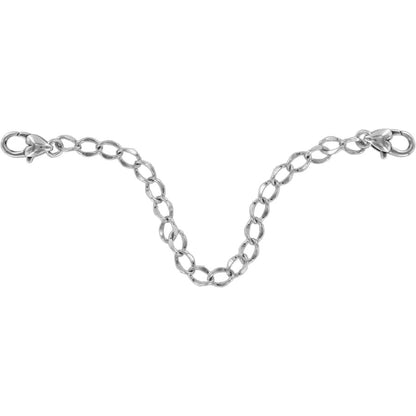 Brighton silver-plated extender chain with curb links and lobster clasps at both ends on a white background