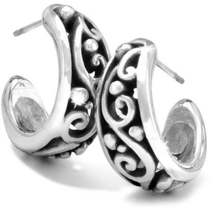 Brighton hoop earrings with silver-plated scroll and dot openwork design shown as a pair on a white background