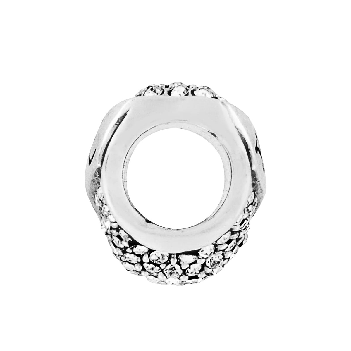 Brighton charm shown from above with silver-plated finish and crystal pavé accents around the opening on a white background