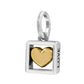 Brighton charm with gold-tone heart inside silver-tone square frame engraved with LOVE on a white background