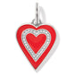 Brighton heart charm with red enamel, crystal-lined inner heart, and silver-plated finish on a white background