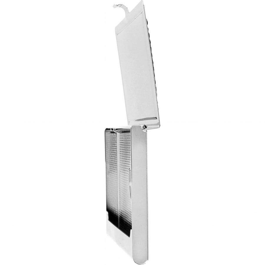 Brighton silver-tone folding grater tool shown open with textured blade surface and hinged cover on a white background
