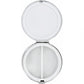 Brighton pill case shown open with round white two-compartment interior and hinged mirrored lid on a white background