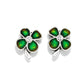 Brighton flower stud earrings with green enamel petals, silver-plated finish, and crystal centers on a white background